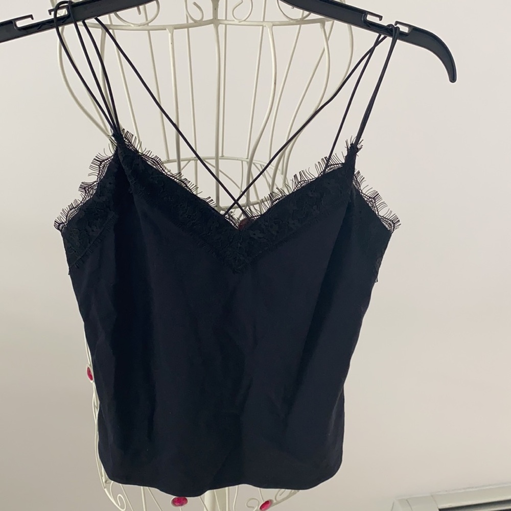 🎉 Host Pick! NWT! EXPRESS Black Lace Trim Strappy Back Tank Top - Picture 3 of 8
